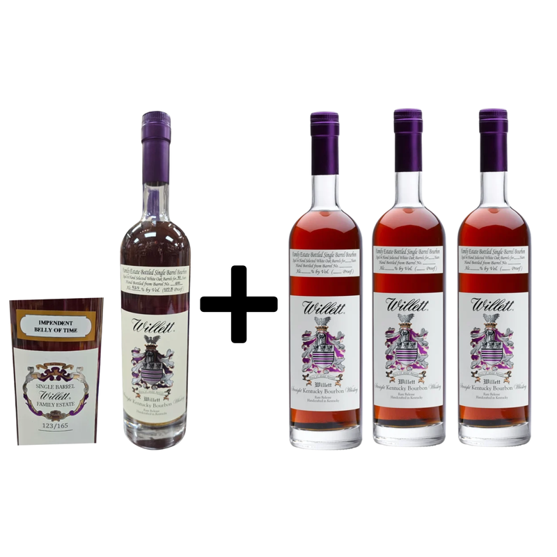 Willett Family Estate Bottled Single Barrel 10 Year Old #4111 Impendent Belly Of Time & 4 Year Old Straight Bourbon Whiskey Bundle 750ml 4-Pack