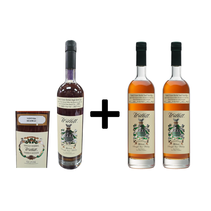 Willett Family Estate Bottled Single Barrel 11 Year Old #2377 Ventura Highway & 4 Year Old Straight Rye Whiskey Bundle 750ml  3-Pack