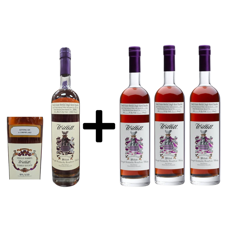 Willett's Family Estate Single Barrel 13 Year Old Sitting On A Cornflake + 4 Year Old Straight Bourbon Whiskey Bundle 750ml 4-Pack