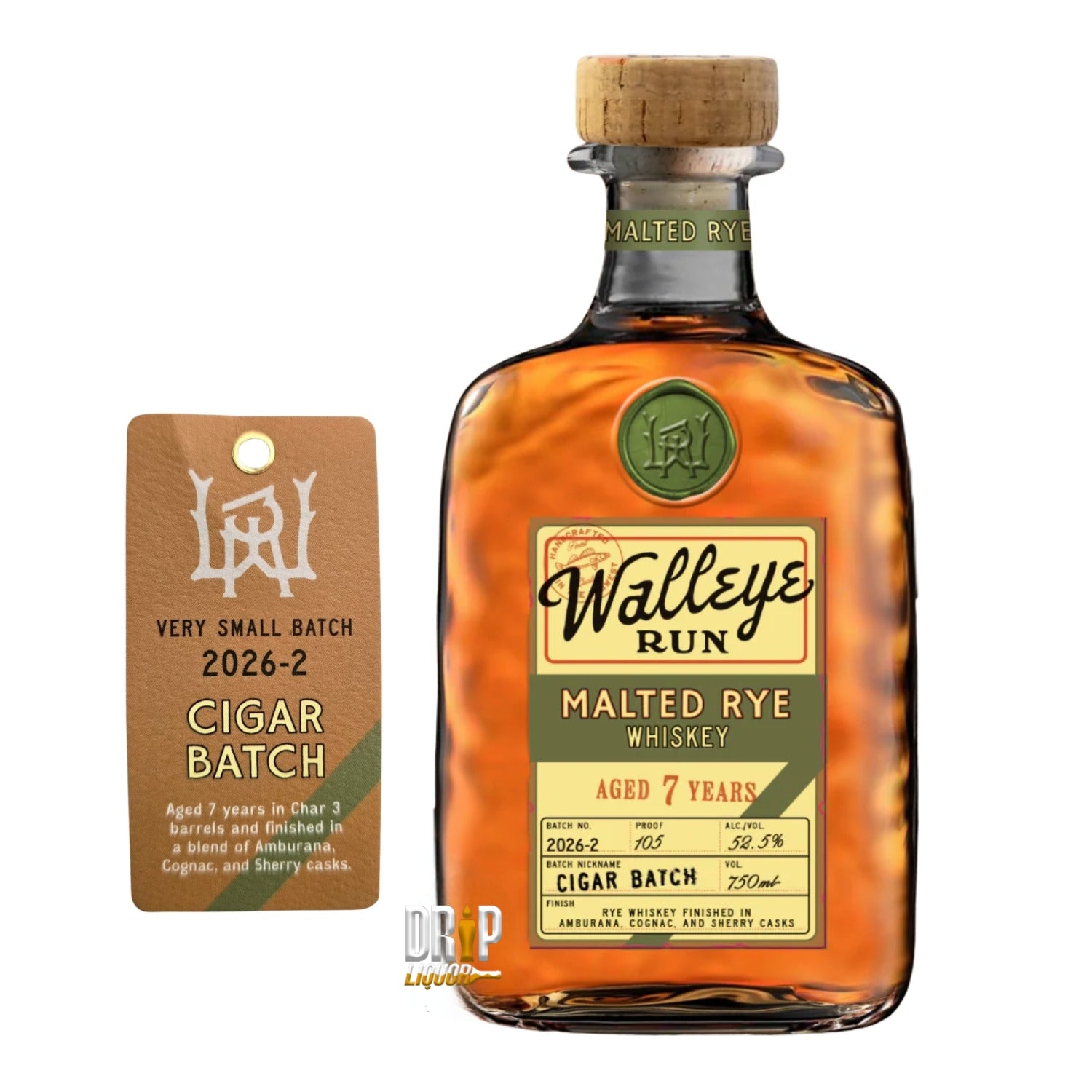 2026 Walleye Run 7 Year Old Cigar Blend Batch 2 Malted Rye Whiskey 750ml