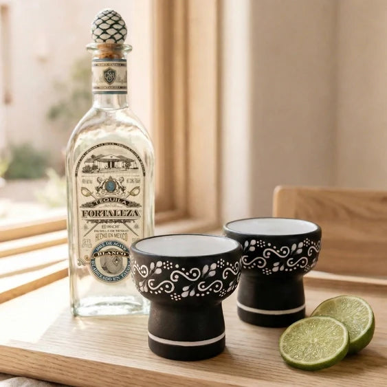 Black & White Ceramic Sipping Tequila Copita Glass 8-Oz