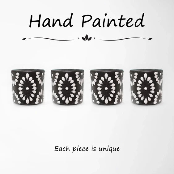Black & White Talavera Design Ceramic Hand Printed Shot Glasses 1.6-Oz