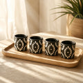 Black & White Talavera Design Ceramic Hand Printed Shot Glasses 1.6-Oz