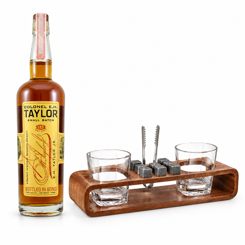 Colonel E.H. Taylor Small Batch Kentucky Bourbon Whiskey with Luxury Whiskey Gift Set – Glasses, Stones & Wooden Stand