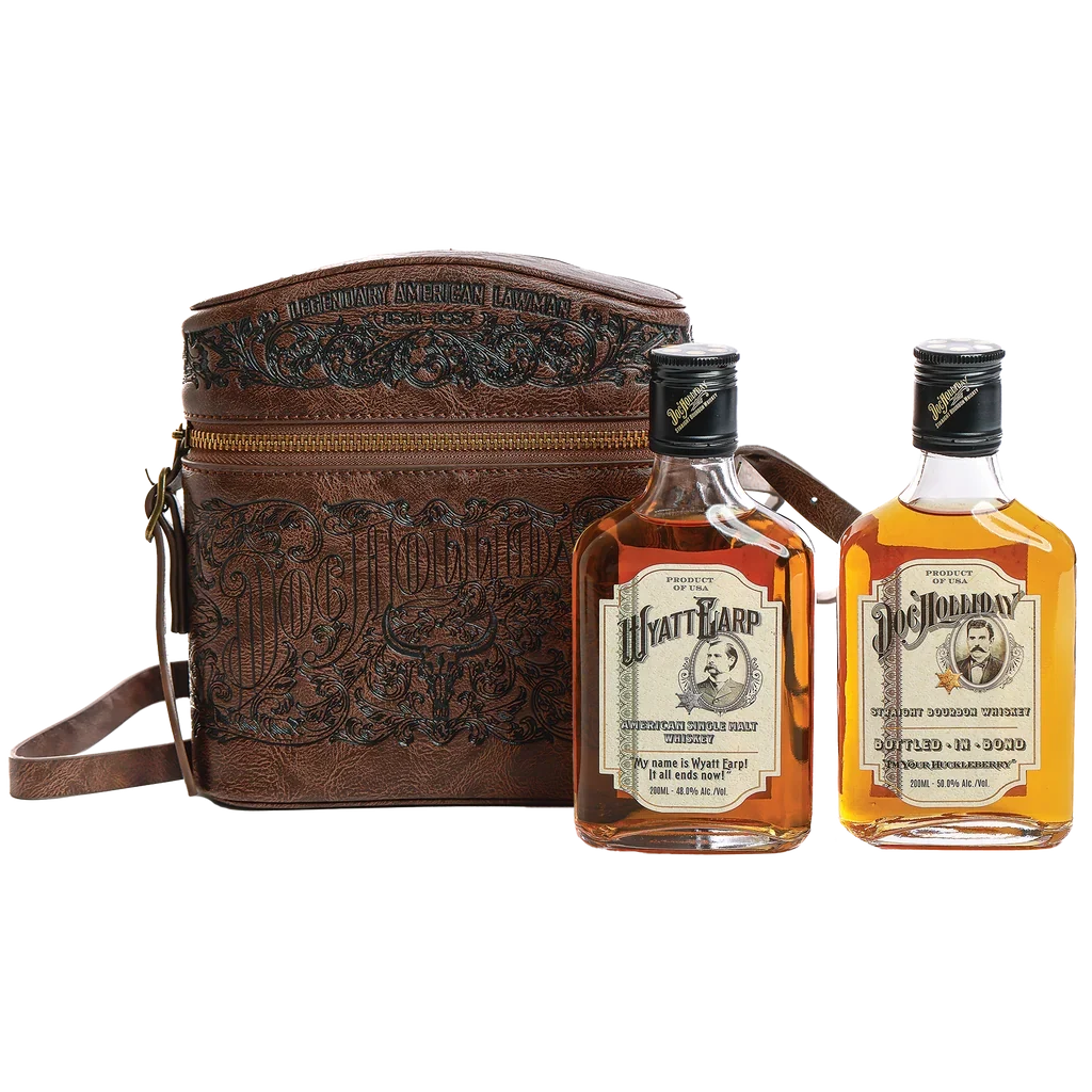 World Whiskey Society DOC Holliday & Wyatt Earp Double Flask Bag 200ml 2-Pack