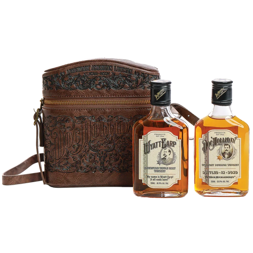 World Whiskey Society DOC Holliday & Wyatt Earp Double Flask Bag 200ml 2-Pack