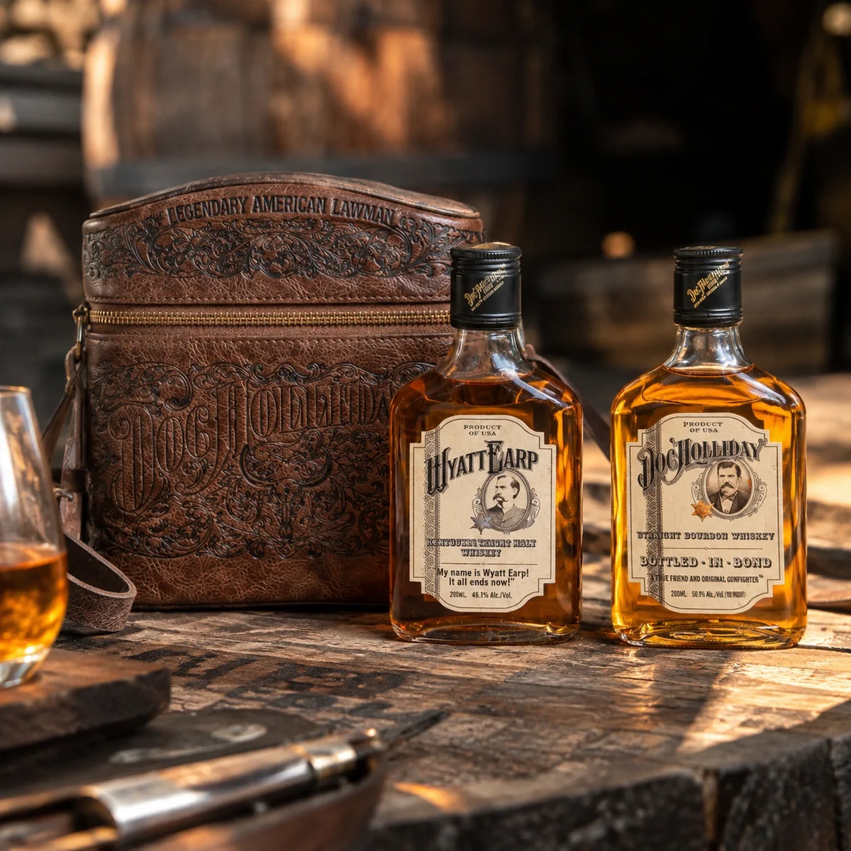 World Whiskey Society DOC Holliday & Wyatt Earp Double Flask Bag 200ml 2-Pack