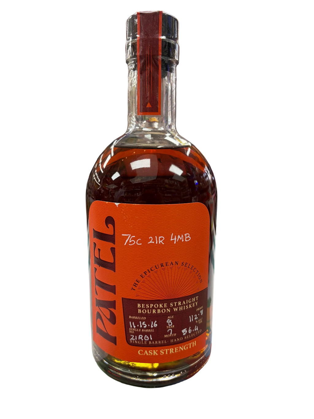 Patel Bespoke 8 Year 7 Months Old Single Barrel Cask Strength Bourbon Whiskey 750ml