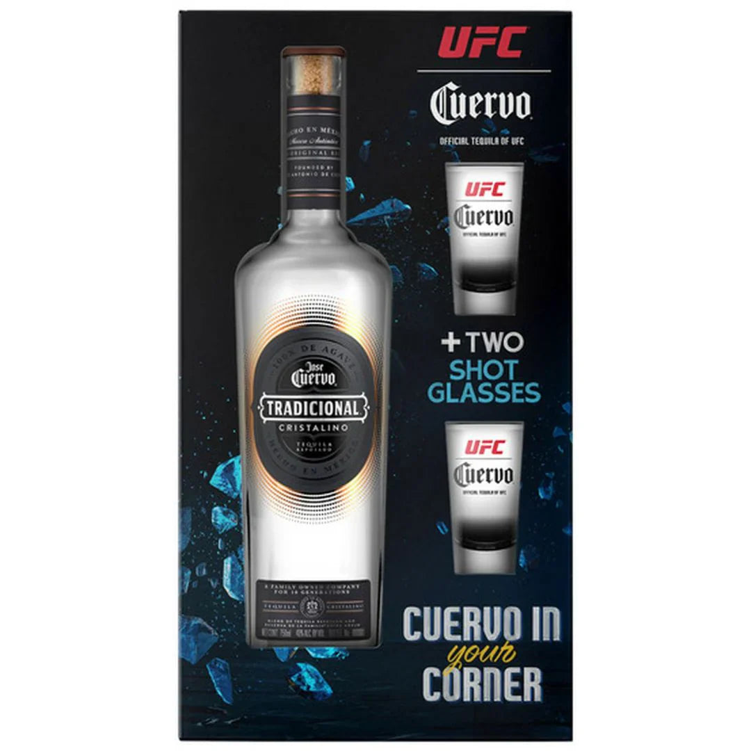 Jose Cuervo Tradicional Cristalino  Reposado Tequila With UFC Shot Glasses Gift Pack 750ml