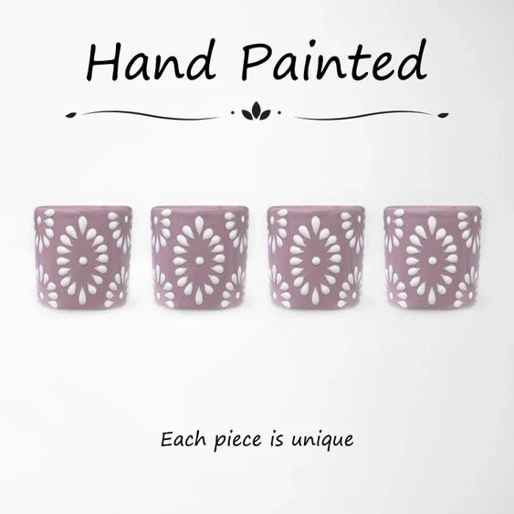 Lilac & White Talavera Design Ceramic Hand Printed Shot Glasses 1.6-Oz