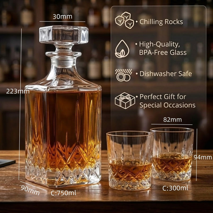 Luxury Whiskey Crystal Decanter with Glasses Gift Set