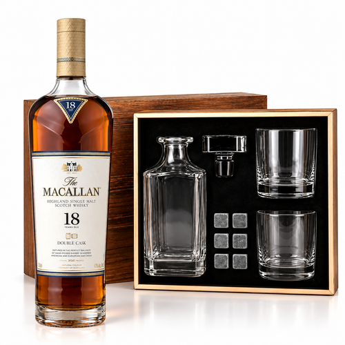 Macallan Double Cask 18 Year Old Single Malt Scotch Whisky With Luxury Whiskey Crystal Decanter with Glasses Gift Set