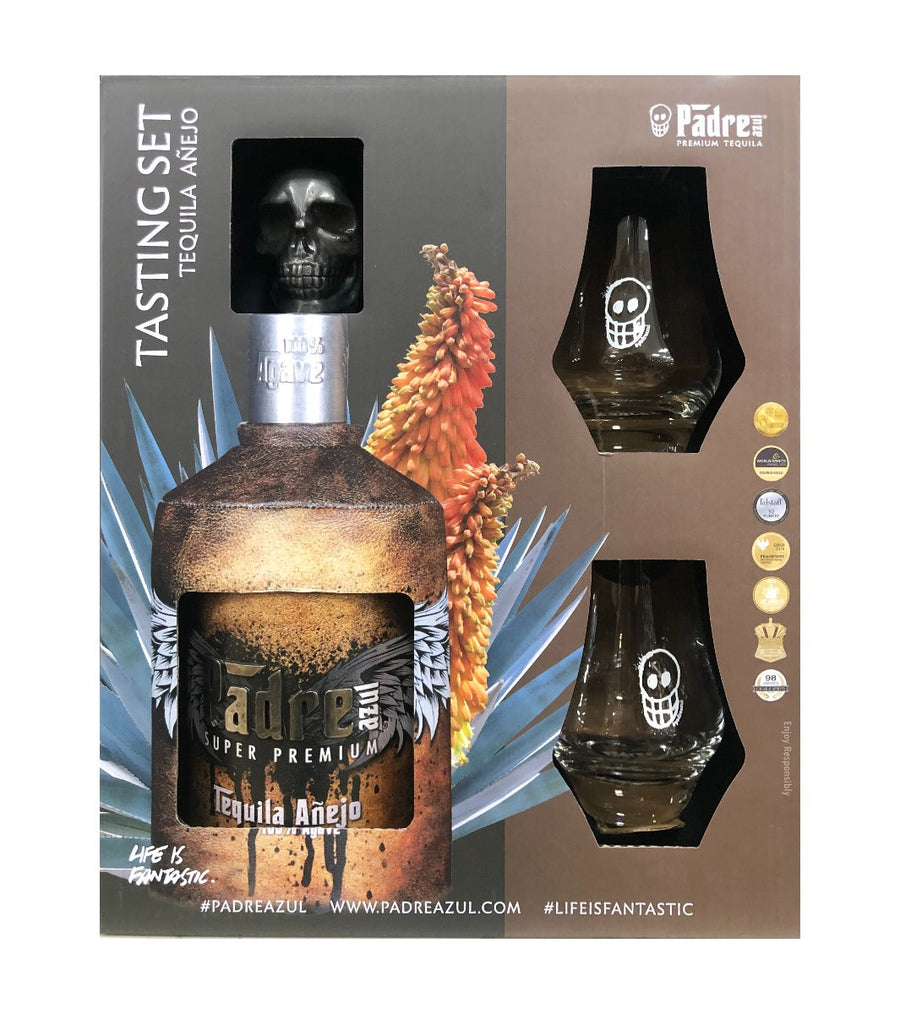 Padre Azul Super Premium Anejo Tequila with Glasses 750ml
