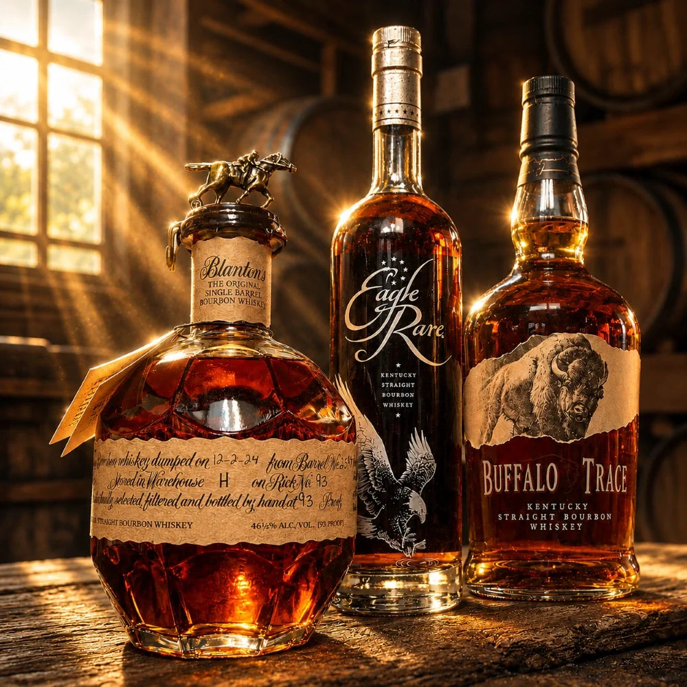 Buffalo Trace, Blanton's, Eagle Rare 10 Year Old Bourbon Whiskey Bundle 3-Pack