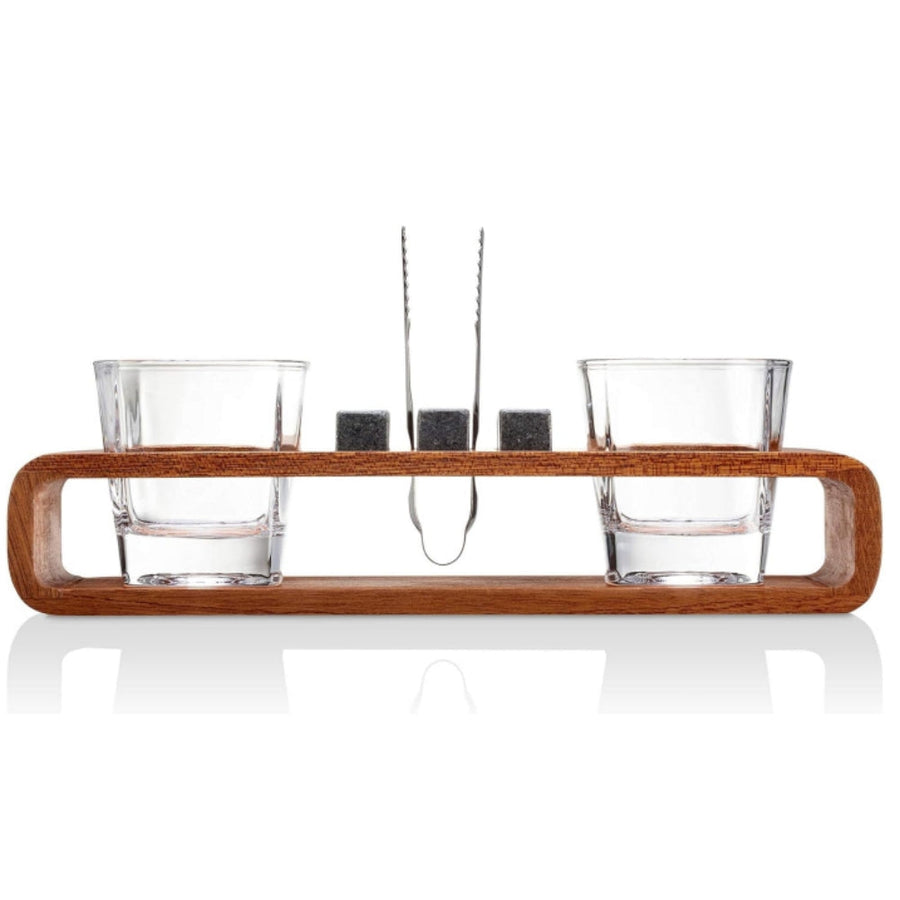 Square 250ml Whiskey Glass and Whiskey Stone with Wooden Stand Gift Set