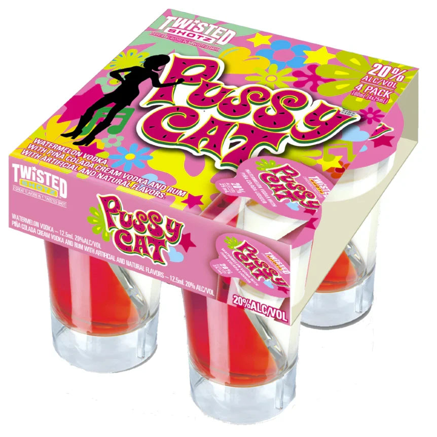 Twisted Shotz Pussycat Watermelon Vodka Liqueur 4-Pack