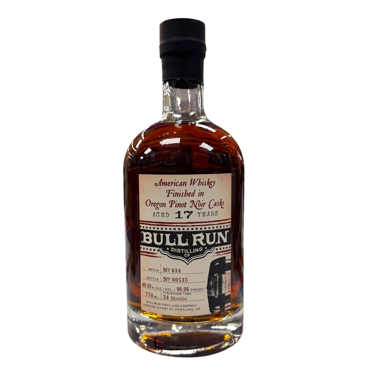 Bull Run Distilling Co. 17-Year Pinot Noir Finished American Whiskey 750ml
