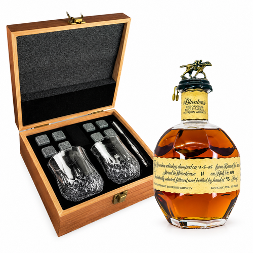 Blanton's The Original Single Barrel Kentucky Straight Bourbon Whiskey with Whiskey Glasses and Whikey Stone with Wooden Box Gift Set
