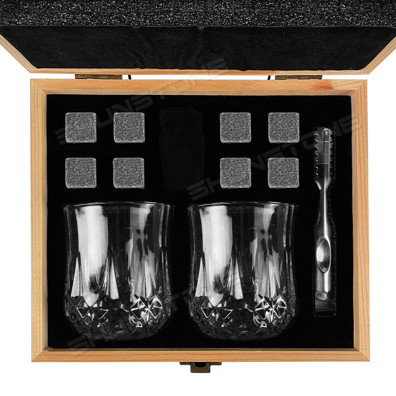 Whiskey Glasses and Whikey Stone  with Wooden Box Gift Set