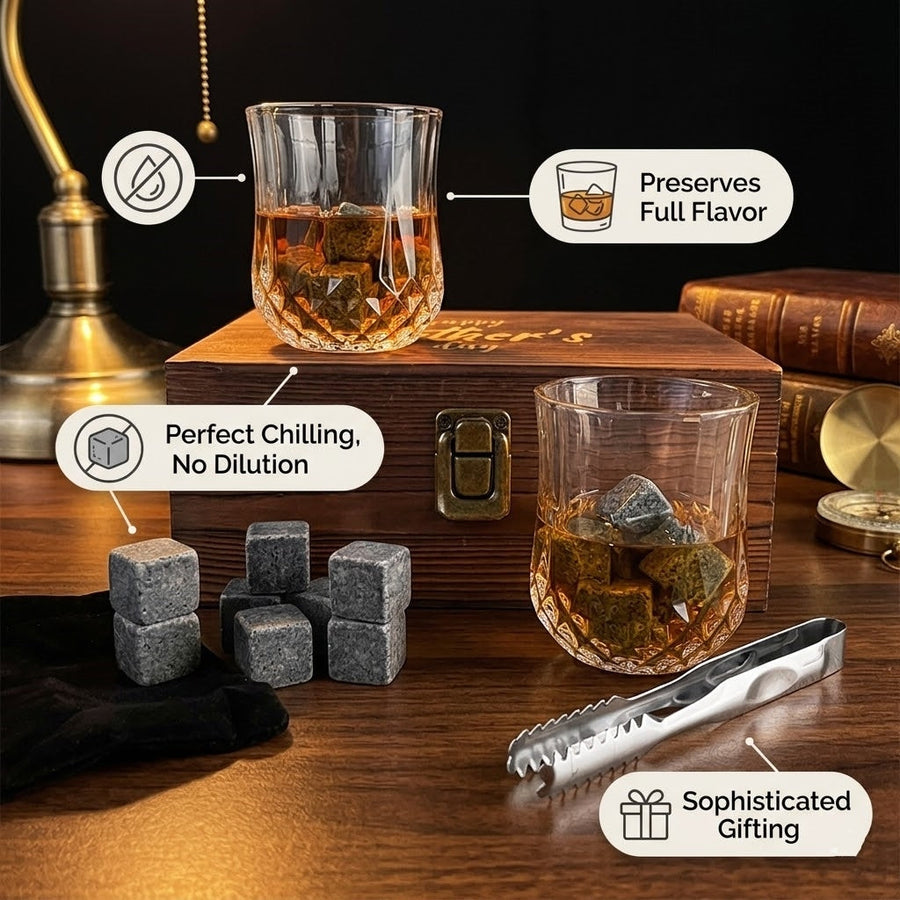 Whiskey Glasses and Whikey Stone  with Wooden Box Gift Set