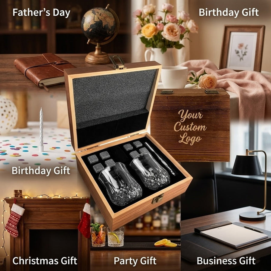 Whiskey Glasses and Whikey Stone  with Wooden Box Gift Set