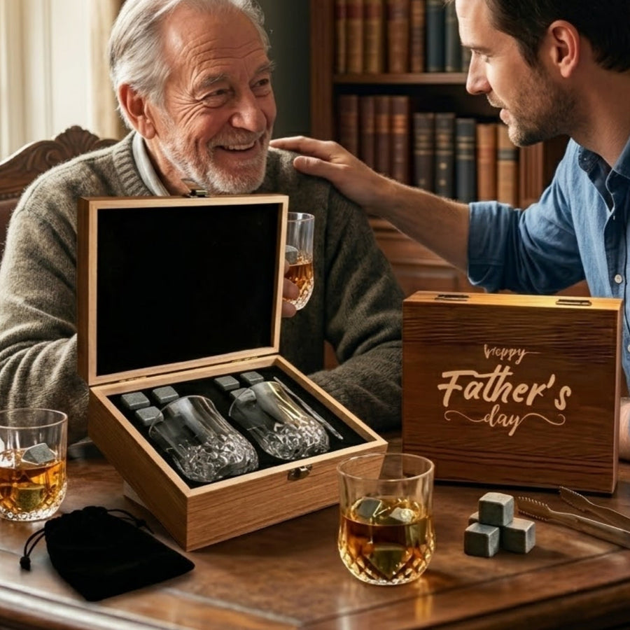 Whiskey Glasses and Whikey Stone  with Wooden Box Gift Set