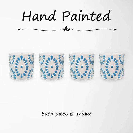 White & Turquiose Talavera Design Ceramic Hand Printed Shot Glasses 1.6-Oz