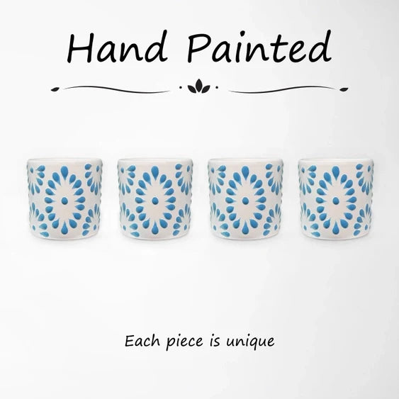 White & Turquiose Talavera Design Ceramic Hand Printed Shot Glasses 1.6-Oz