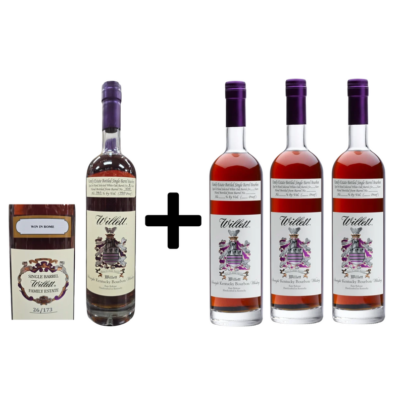 Willett Family Estate Bottled Single-Barrel 8 Year Old Barrel No. 4296 119 Proof Win In Rome and Willett Family Estate Bottled Single Barrel 4 Year Old Straight Bourbon Whiskey 750ml Bundle 4-Pack