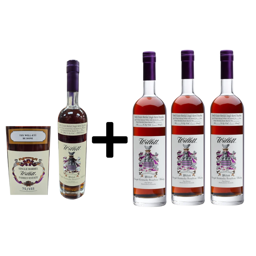 Willett Family Estate Bottled Single Barrel 14 Year Old Thy Will-Ett Be Done And Willett Family Estate Bottled Single Barrel 4 Year Old Straight Bourbon Whiskey 750ml Bundle 4-Pack