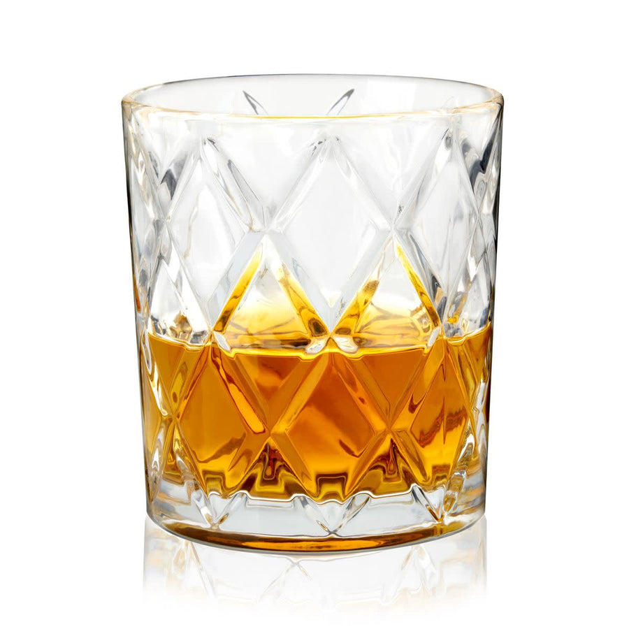 Scotch 11 oz Diamond Cut Tumbler Glasses By True Brand 4-Pack