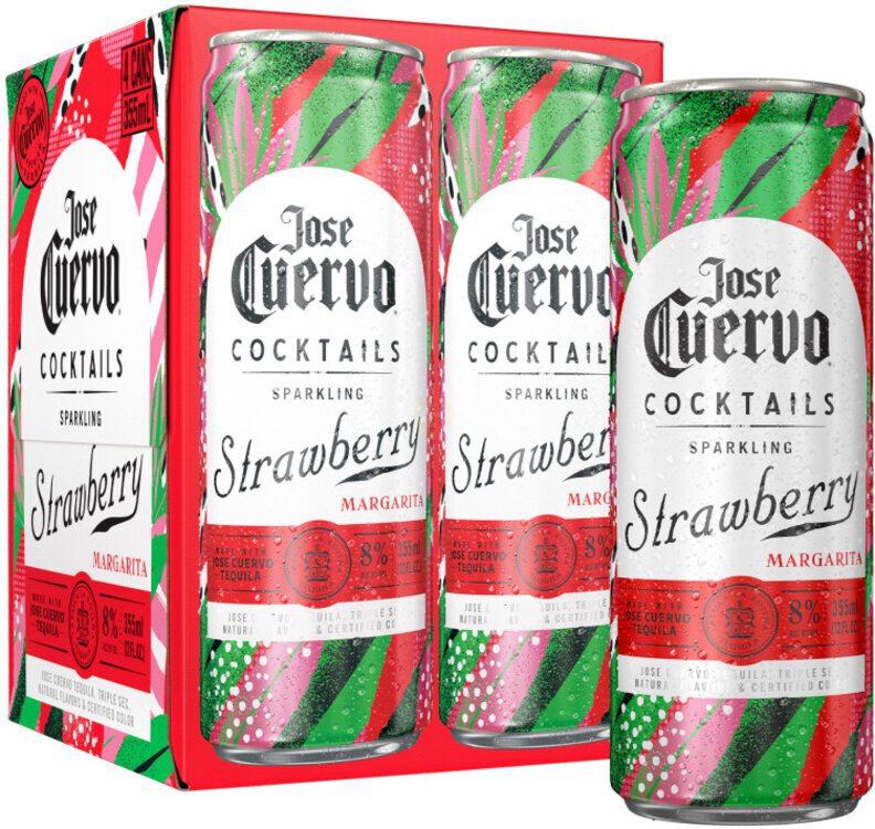 Jose Cuervo Sparkling Strawberry Margarita 16Proof 355ml Can 4-Pack