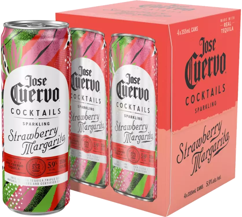 Jose Cuervo Sparkling Strawberry Margarita 11.8Proof 355ml Can 4-Pack