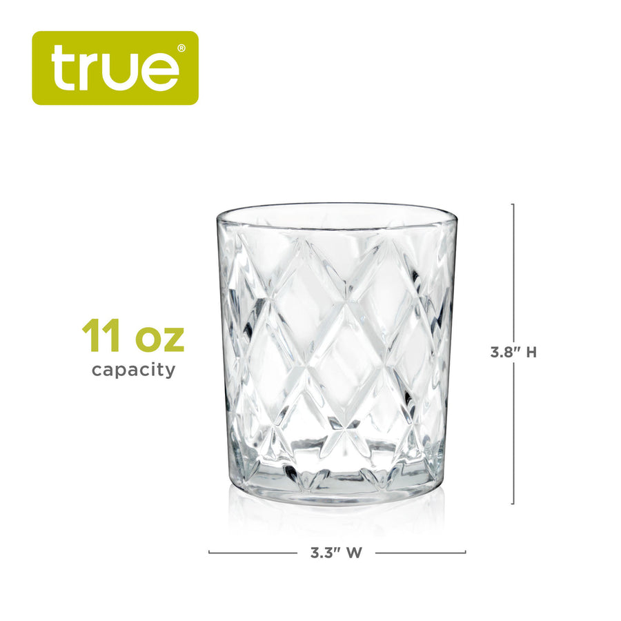 Scotch 11 oz Diamond Cut Tumbler Glasses By True Brand 4-Pack