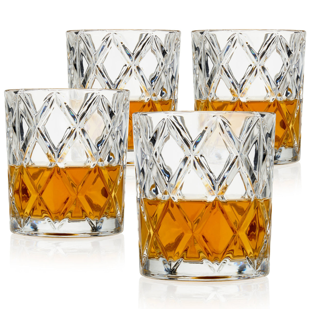 Scotch 11 oz Diamond Cut Tumbler Glasses By True Brand 4-Pack